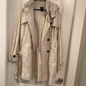 GAP Cream Hooded Double-Breasted Trench Coat